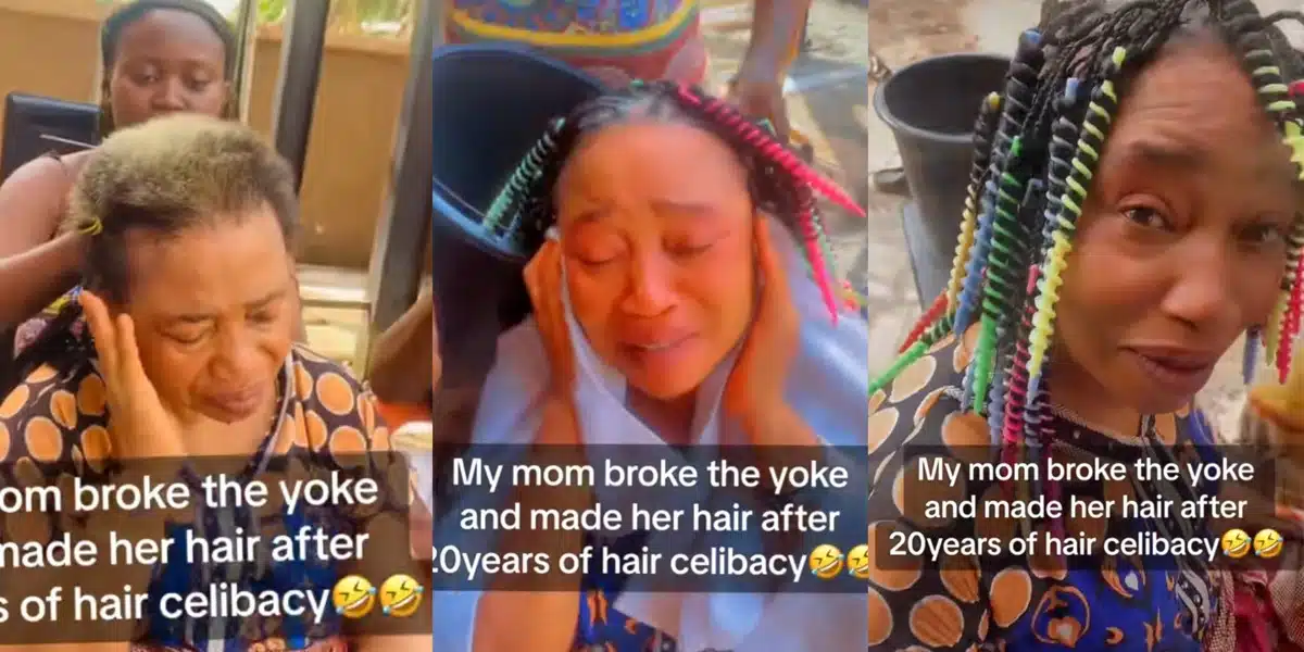 Momentous occasion as a Nigerian mother breaks her 20-year hair-growing celibacy