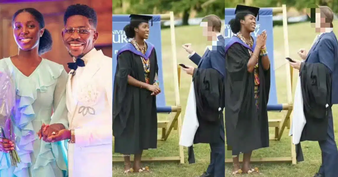 “She puts on a leg chain ?” Following the graduation video of Moses Bliss’s fiancée,  Netizens reacts